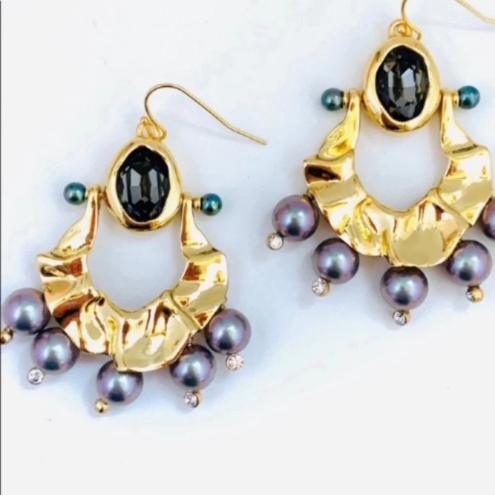 ALEXIS BITTAR • New Pearl Studded Crumpled Swinging Byzantine Drop Earrings - Picture 6 of 16